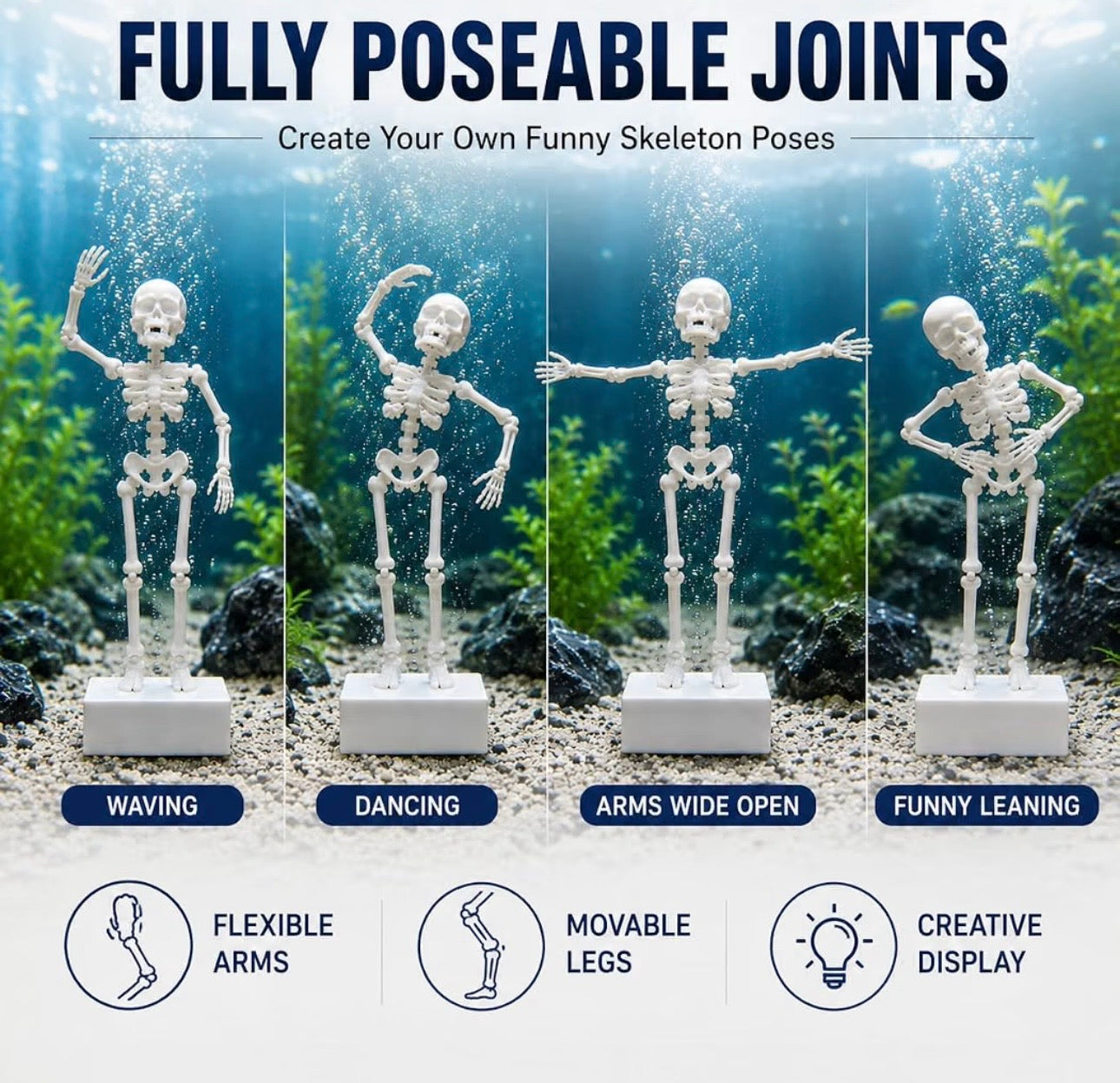 Dancing Skeleton Aquarium Decoration – Moving Underwater Ornament