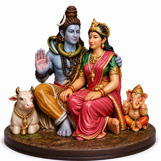 Colored Shiv Parivaar Murti - Premium 3D Printed Divine Home Mandir & Car Decor