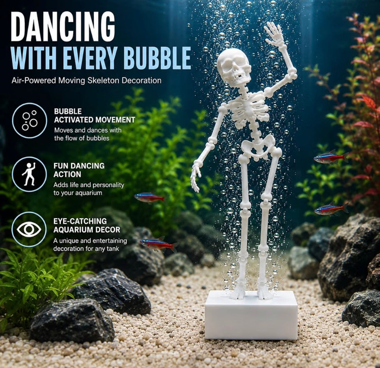 Dancing Skeleton Aquarium Decoration – Moving Underwater Ornament